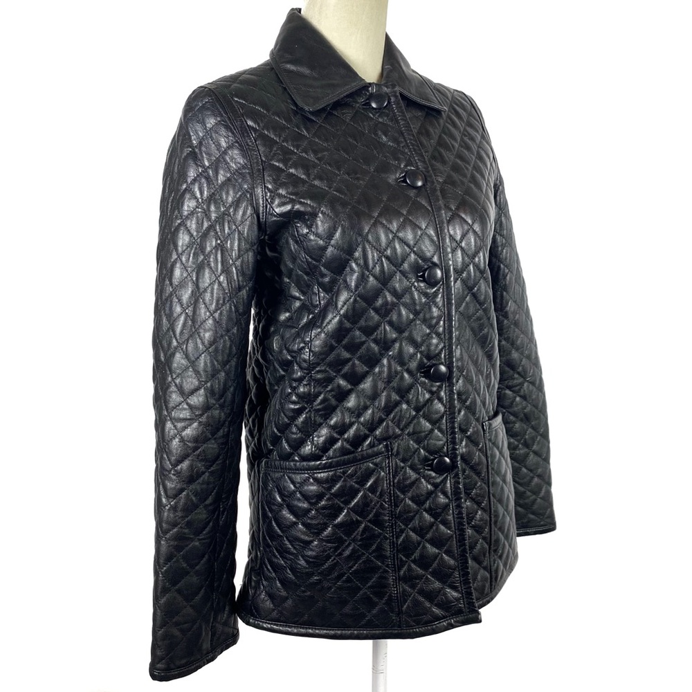 Kenneth Cole Reaction Genuine Quilted Black Leather Jacket Size Small